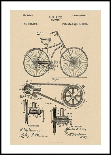 Bicycle Patent 1890 Plakat Plakat / 40x50cm