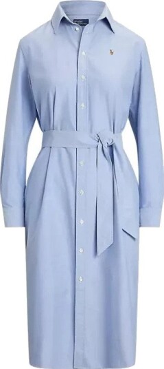 Polo Ralph Lauren Belted Cotton Oxford Shirtdress Blue 40