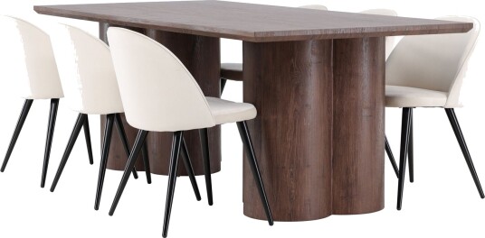 Olivia Spisegruppe 210 cm Rektangulær med 6 Velvet stoler - Mocca/Beige
