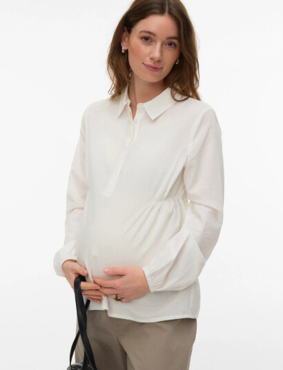 Mamalicious Mlzoey Lia L/S Wo Top White XXL