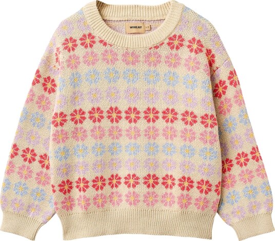 Wheat Genser Strikk Harlow Sandshell Flowers Wheat 5 år 110 Genser Flerfarget