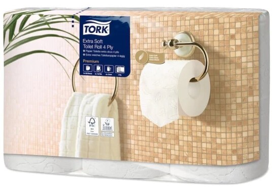 Toiletpapir Tork Premium Extra Soft 4 lag L18.8mxB9cm FSC Nyfiber Hvid,7 pk x 6 rl/krt