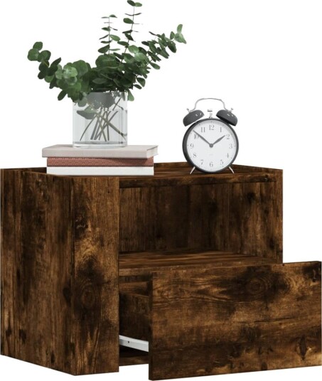 Veggmontert nattbord røkt eik 45x30x35 cm 848319 Veggmontert nattbord røkt eik 45x30x35 cm 848319