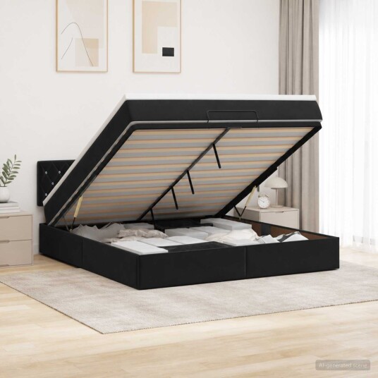 vidaXL Ottoman seng med madrass Svart 160 x 200 cm Fløyel