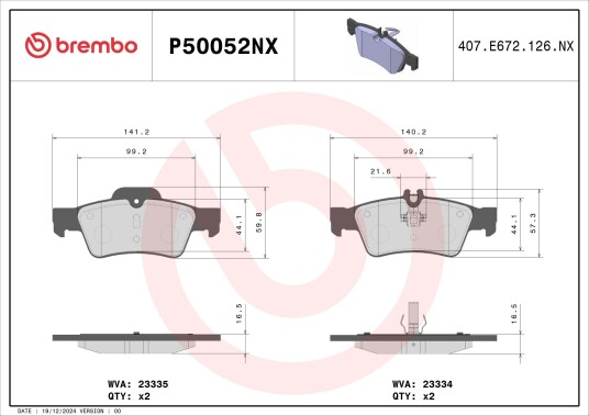 Bremseklosser BREMBO P50052NX Bremseklosser BREMBO P50052NX