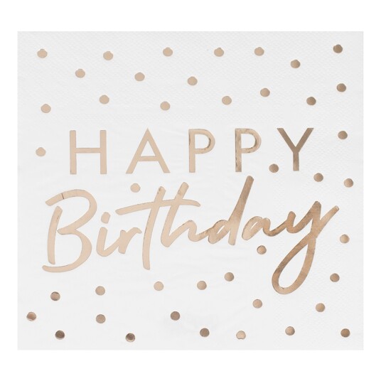 Ginger Ray Servietter Happy Birthday Prikkete Gull/Hvit