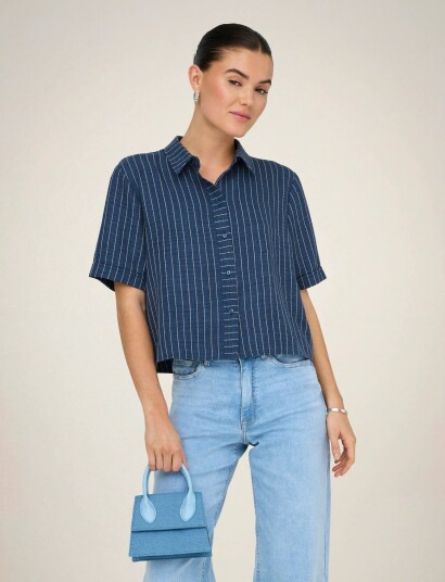 JDY Jdypower S/S Short Shirt Wvn Noos   Blue   XL