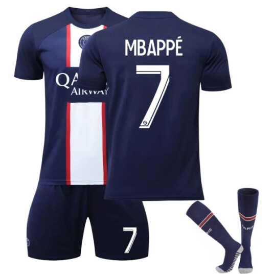 Mbappe Kids Fotballsett Fotballdrakt Treningssett 22/23 Hjem Voksen Barn Godbiter Oppdatering av sesongen 26(140-150CM)