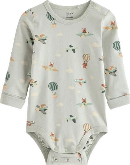 Lindex Long Sleeved Bodysuit With Airplanes Khaki green 74