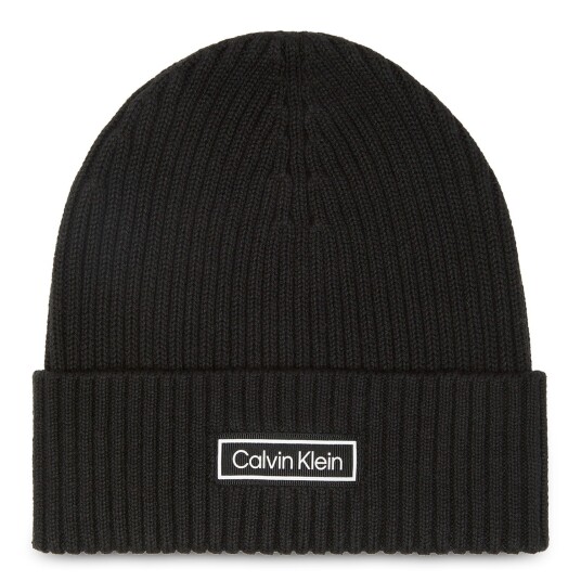 Calvin Klein Patch Chunky Rib Cotton Beanie - Black - ONE SIZE Calvin Klein Patch Chunky Rib Cotton Beanie - Black - ONE SIZE