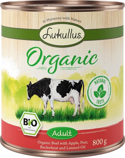 Lukullus Våtfôr Adult Økologisk Med Eple Glutenfritt Okse 6 X 800 G