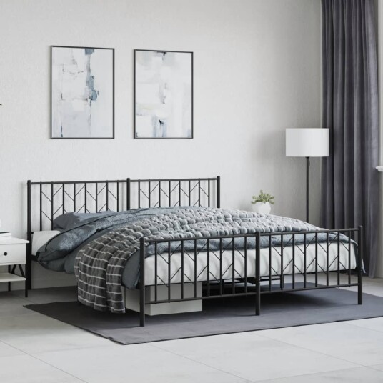 vidaXL Sengeramme i metall med hode- og fotgavl svart 183x213 cm 8721012249936