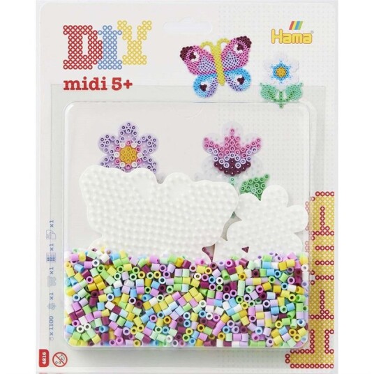 Hama Midi Perlesett Blisterpakke 1100 Perler Sommerfugl og Blomst