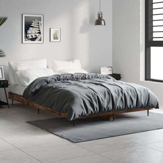 vidaXL Sengeramme røkt eik 120x190 cm konstruert tre