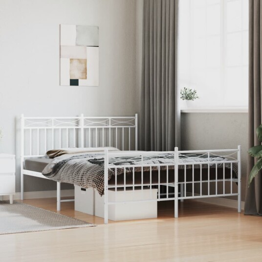 vidaXL Sengeramme i metall med hode- og fotgavl hvit 140x200 cm 8721012210684