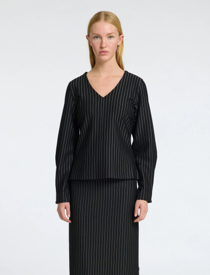 Selected Slfpennie Ls V-Neck Top - Black - XS