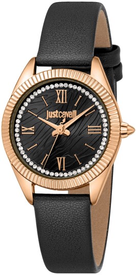 Just Cavalli Dameklokke JC1L388L0035 Animalier Sort/Lær Ø30 mm