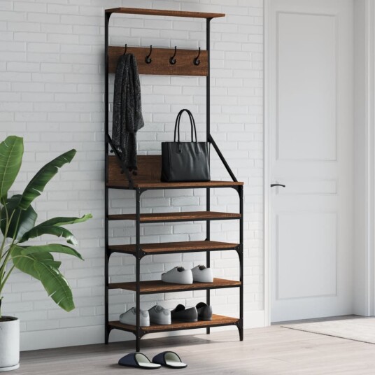 Klesstativ med skooppbevaring brun eik 70x34x184 cm 8721012196582 Klesstativ med skooppbevaring brun eik 70x34x184 cm 8721012196582