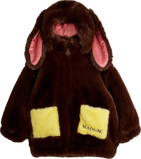 Mini Rodini Rabbit Ear Faux Fur Jacket Brown 128/134