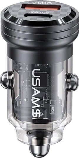 Usams Bil-Lader C35 Usb+Usb-C 45W Hurtiglading Svart Cc175cc01 Us-Cc175