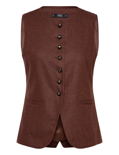 Mango Wool-Blend Gilet With Buttons - Brown - L