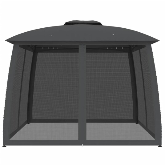 Paviljong dobbelttak og nettingvegger antrasitt 2,93x2,93m stål 368449