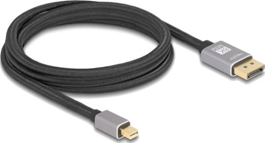 Delock Displayport Kabel Mini Displayport Hann Til Displayport Hann Displayport 1.4 2 M 8K 60Hz Støtte Grå Svart