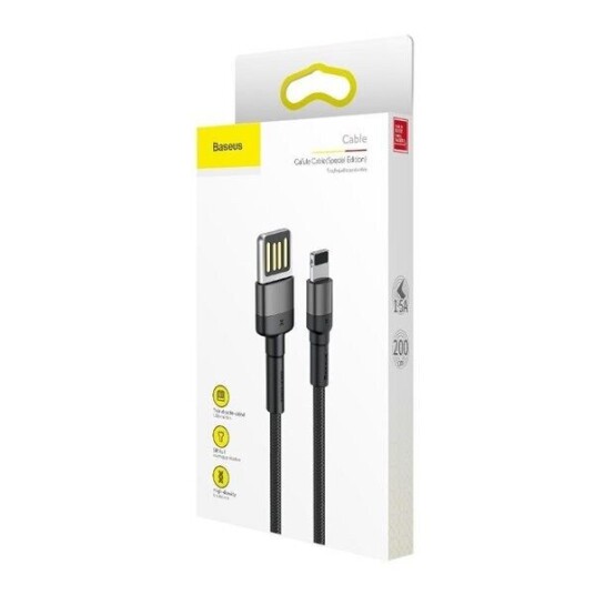 Baseus Cafule Dobbeltsidig USB Lightning-kabel 1.5A 2m Grå/Svart