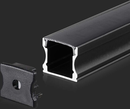 V Tac 2m Sort Alu profil til LED Strips Inkl. Sort Deksel og Endestykker