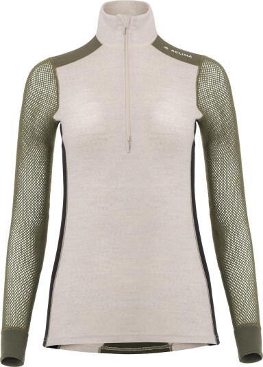 Aclima Women"s WoolNet Hybrid Mock Neck Beige Melange/tarmac/jet Black M