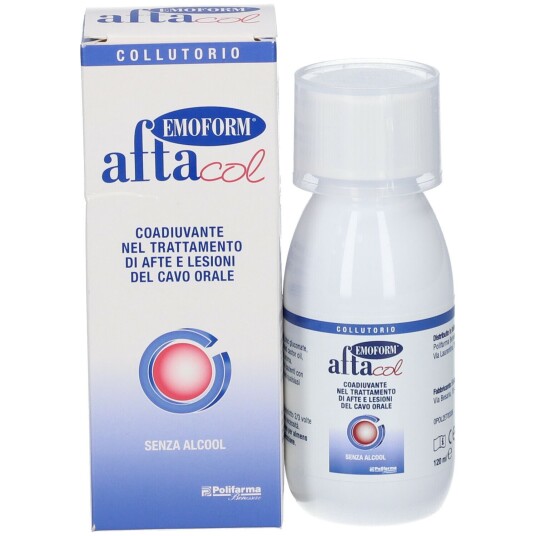 Munnvann mot after og munnlesjoner   EMOFORM Aftacol Collutorio 120 ml
