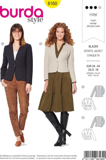 Burda 6160 - Blazer EUR: 34-44, US: 8-18