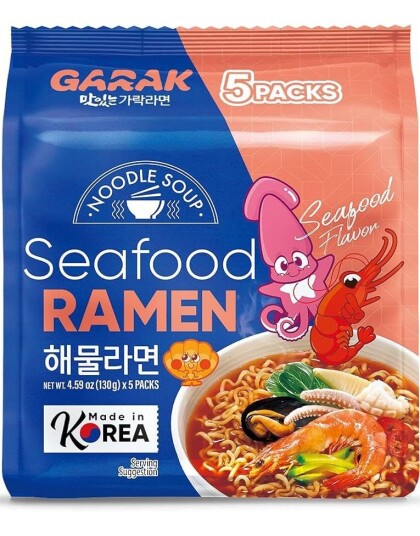 5 stk GARAK Seafood Ramen   Hel Pakke 5x130 gram Korea Import