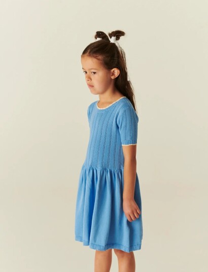 Copenhagen Colors Knitted Pointelle Dress Blue 98