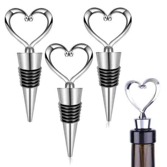 3 Pack vinkork med metallhjerte Vinstopper Vinpropp Sølv