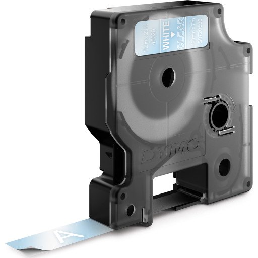 DYMO D1 tape, 12mm x 7m rull, hvit på klar, selvklebende tape til LabelManager printere, original