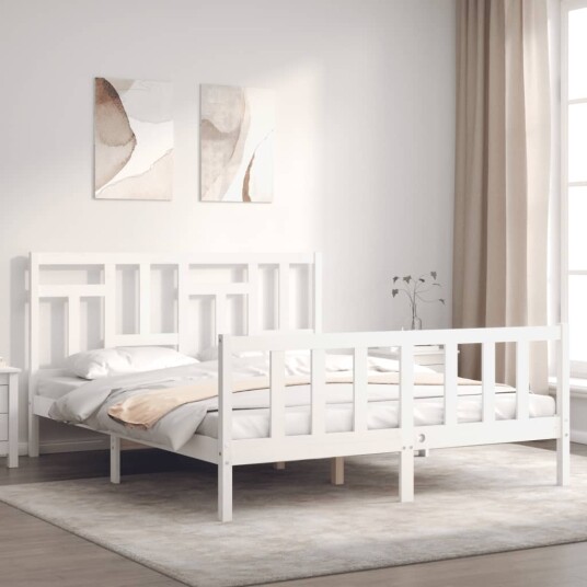 vidaXL Sengeramme med hodegavl hvit 5FT King Size heltre 8720845983178