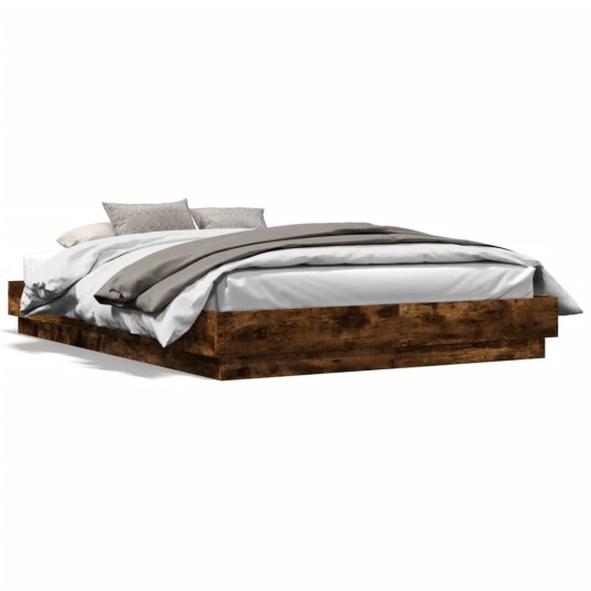  Sengeramme med LED-lys røkt eik 150x200 cm 8721012275256
