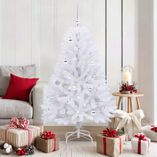 vidaXL Kunstig sammensatt juletre med 150 LED Hvit 150 cm PVC og Stål