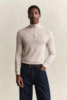 Gant Extrafine Merino Wool Half Zip   Beige   XL