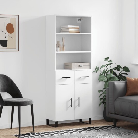 vidaXL Highboard hvit 69,5x34x180 cm konstruert tre 8720845499594