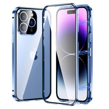 iPhone 14 Pro Max Magnetisk Deksel med Herdet Glass Blå
