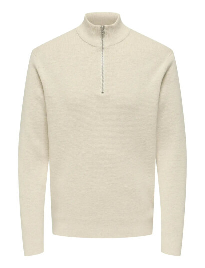 ONLY & SONS Onsting Life Reg Half Zip Knit Noos - Cream - M