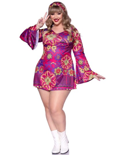 Leg Avenue Lilla Psykedelisk Hippie Kostymekjole til Dame 1XL 2XL