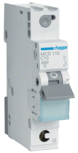 Hager MCS110 Miniatyrbryter 1 polet 6 kA C karakteristikk 10A Stikkontakter & kabler
