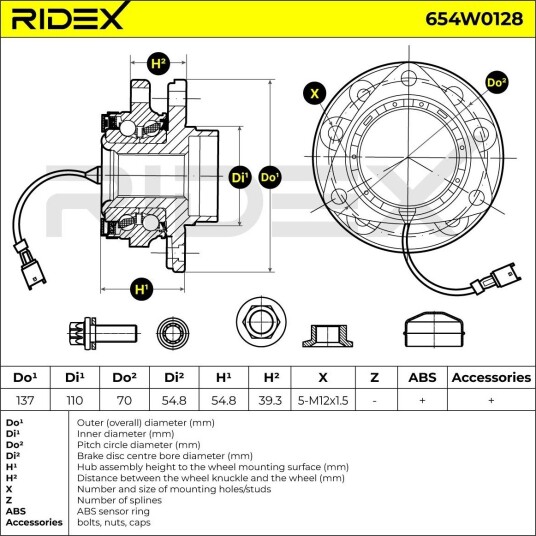 RIDEX 654W0128 Hjullager