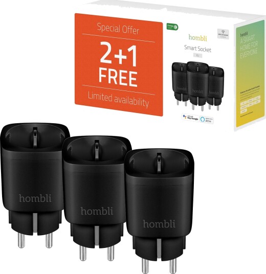 Hombli Smart Plug 3-pakning Wi-Fi med stemmestyring Hvit Hombli Smart Plug 3-pakning Wi-Fi med stemmestyring Hvit