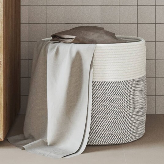  Oppbevaringskurv grå og hvit Ø40x35 cm bomull