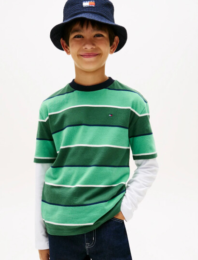 Tommy Hilfiger Rugby Stripe T Shirt Ss Green 128 Tommy Hilfiger Rugby Stripe T Shirt Ss Green 128