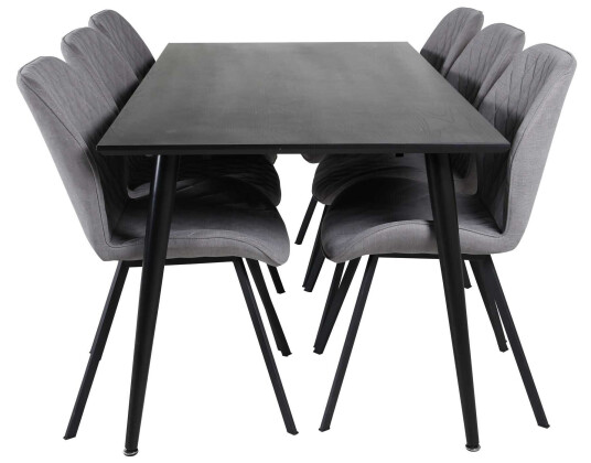 Venture Design Dipp & Gemma spisegruppe Svart/grå 6 st stoler & bord 180 x 90 cm